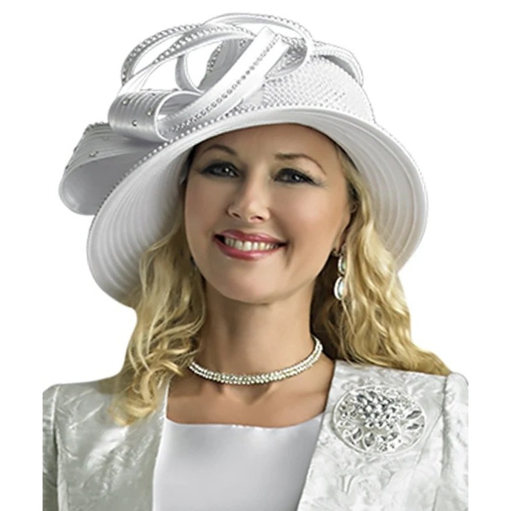 Lily & Taylor H388 White Rhinestone Embellished Church Hat Ivory NWT
